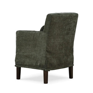 Bilboa Slipcovered Arm Dining Chair in Walnut w/ Thames Moss Green Performance Fabric-Blue Hand Home