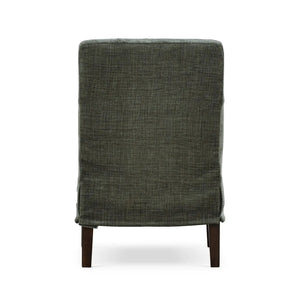 Bilboa Slipcovered Arm Dining Chair in Walnut w/ Thames Moss Green Performance Fabric-Blue Hand Home