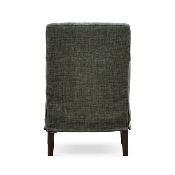 Bilboa Slipcovered Arm Dining Chair in Walnut w/ Thames Moss Green Performance Fabric-Blue Hand Home