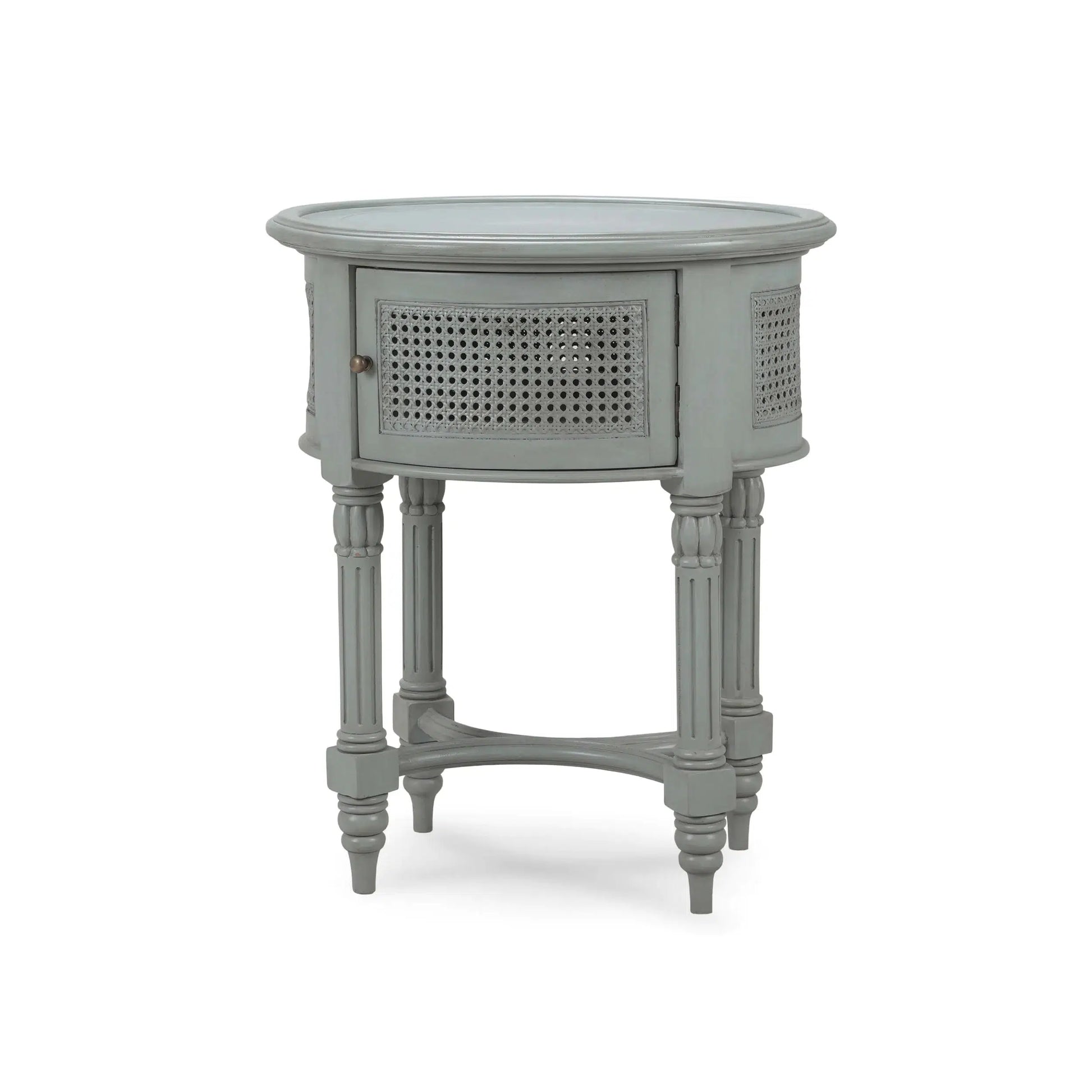 Montego Side Table In Grey Charleston w/ Rattan Door-Blue Hand Home