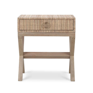 Renoir Bedside In Rattan Natural w/ Fruitwood Legs-Blue Hand Home