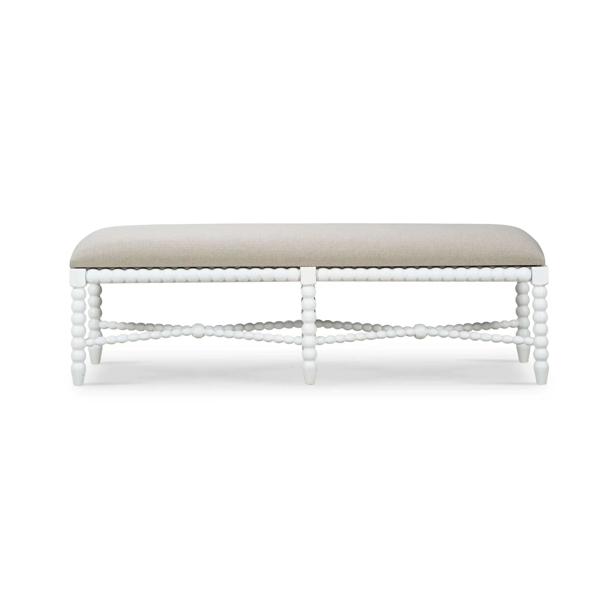 Cholet Bench Medium In Architectural White w/ Camelot Performance Fabric-Blue Hand Home