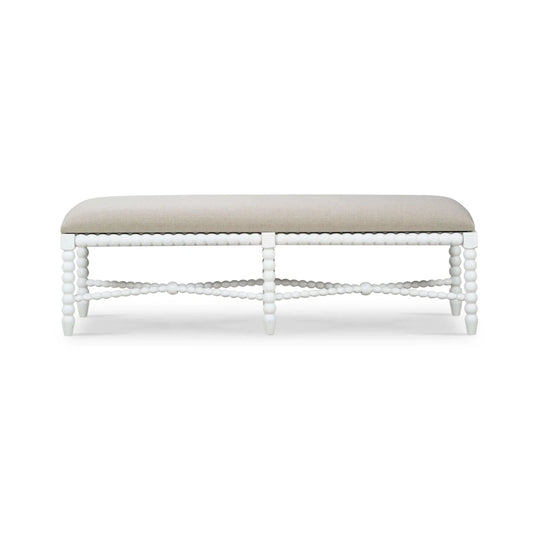 Cholet Bench Medium In Architectural White w/ Camelot Performance Fabric-Blue Hand Home