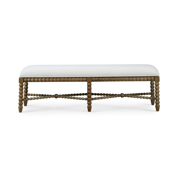 Cholet Bench Medium In Straw Wash w/ Arctic White Performance Fabric-Blue Hand Home