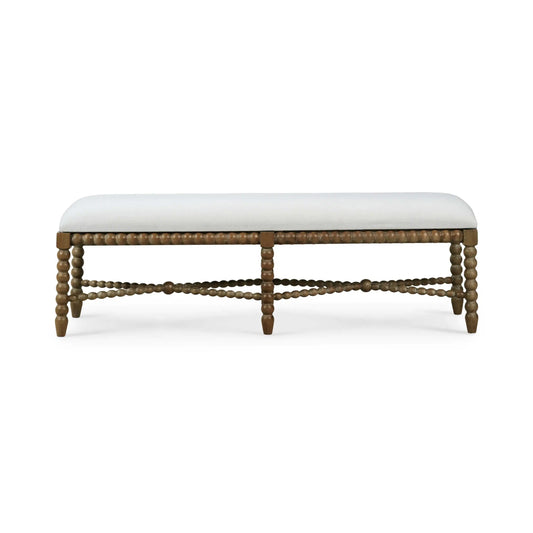 Cholet Bench Medium In Straw Wash w/ Arctic White Performance Fabric-Blue Hand Home