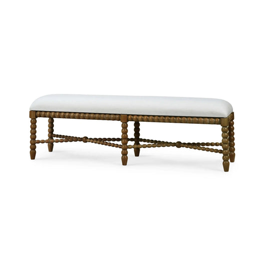 Cholet Bench Medium In Straw Wash w/ Arctic White Performance Fabric-Blue Hand Home