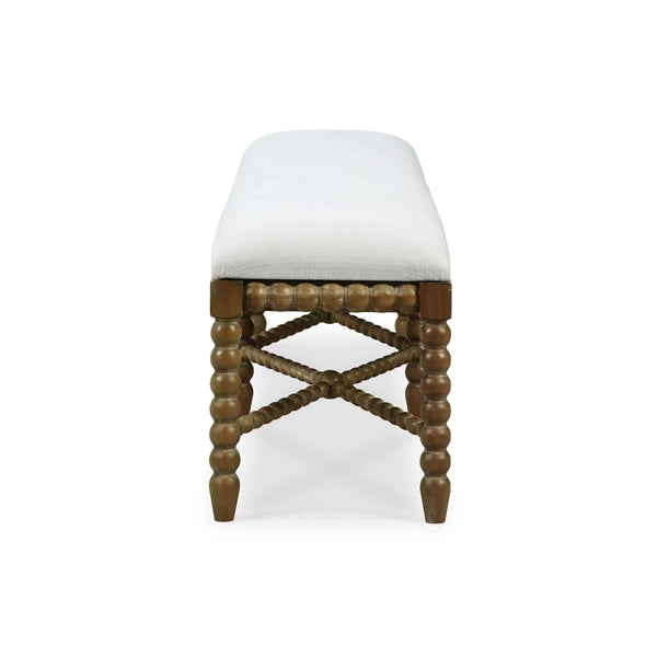 Cholet Bench Medium In Straw Wash w/ Arctic White Performance Fabric-Blue Hand Home