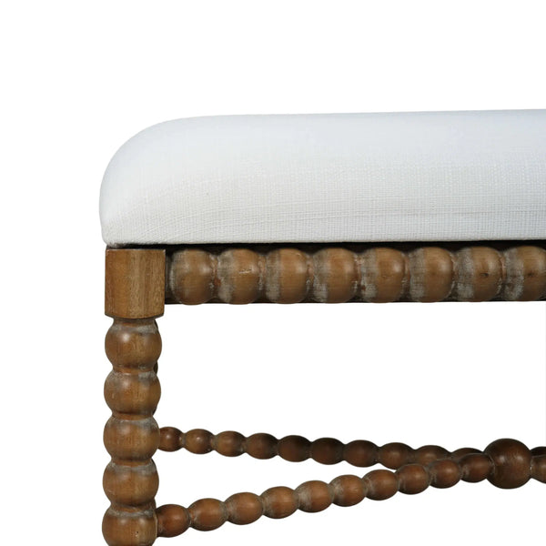 Cholet Bench Medium In Straw Wash w/ Arctic White Performance Fabric-Blue Hand Home