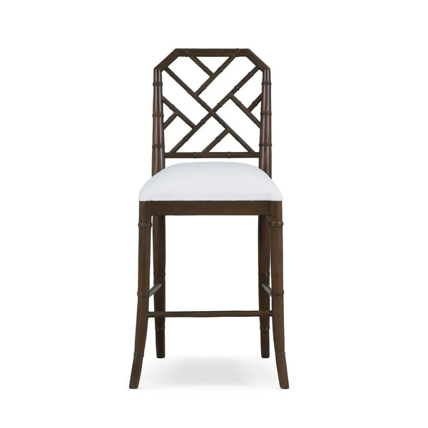 Martinique Counter Stool in Walnut w/ Arctic White Performance Fabric-Blue Hand Home