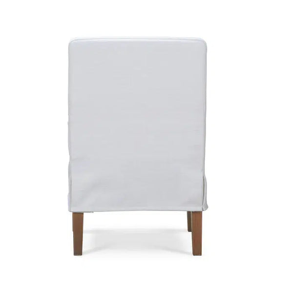 Bilboa Slipcovered Arm Dining Chair In Straw Wash w/ Arctic White Performance Fabric-Blue Hand Home