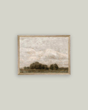 Tree and Cloud Landscape Framed Antique Art-Blue Hand Home