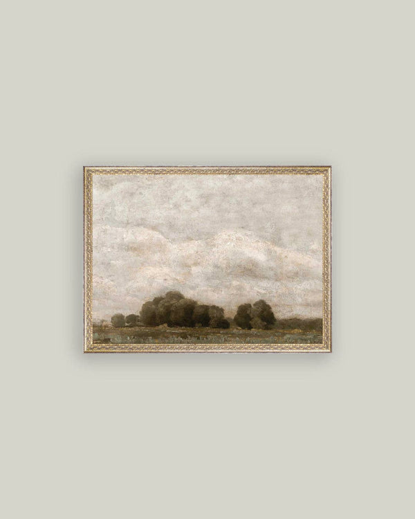 Tree and Cloud Landscape Framed Antique Art-Blue Hand Home