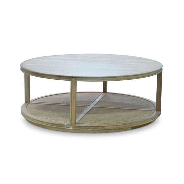 Cohan Round Coffee Table W/ Rattan-Blue Hand Home