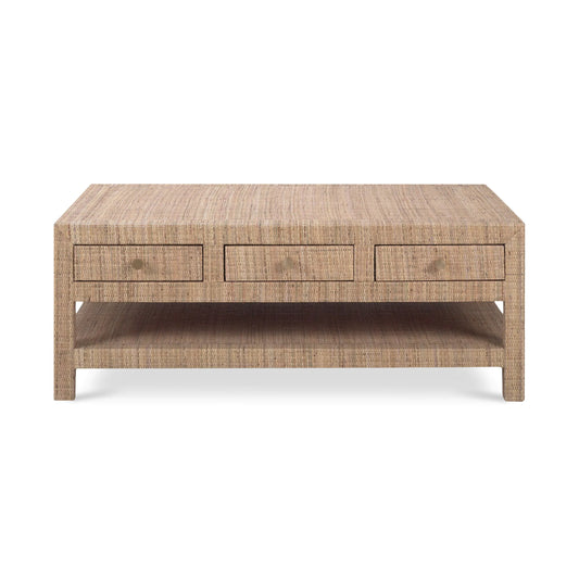 Kagu 6 Drawer Coffee Table In Rattan Natural-Blue Hand Home