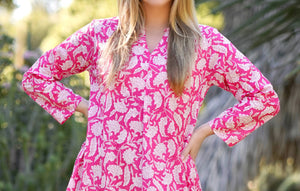 Calypso Dress Pink White-Blue Hand Home