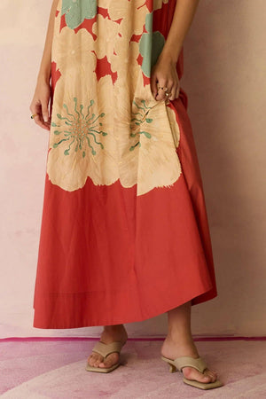 Hibiscus Anaar Soft Drape Maxi Dress - Coral-Blue Hand Home