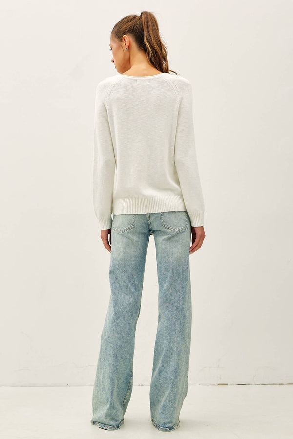 [NEW SHADE]RAGLAN SLEEVE SLUB PULLOVER SWEATER-Blue Hand Home