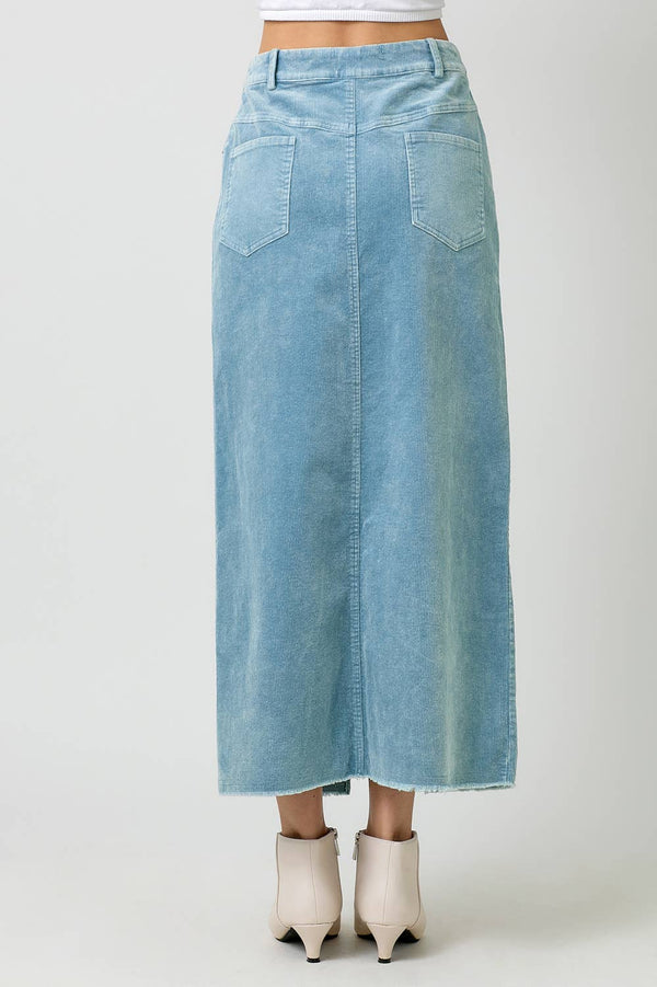 60742 Washed Front Slit Corduroy Skirt-Blue Hand Home