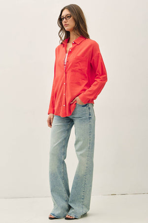 Cotton Blend Light Weight Oversized Classic Shirt-Blue Hand Home