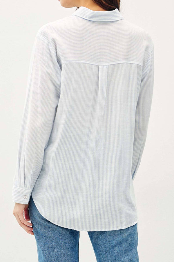 Pinstripe Cotton Button Up W/ Front Chest Pocket