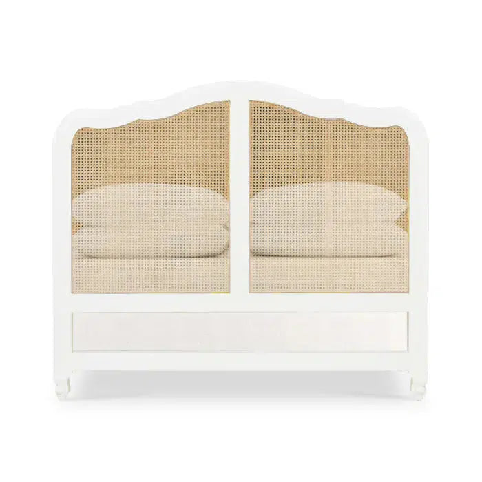 Covington Bed Queen In Architectural White w/ Rattan Natural-Blue Hand Home