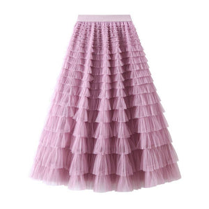 Elastic waist Tulle Tutu Midi Skirt-Blue Hand Home