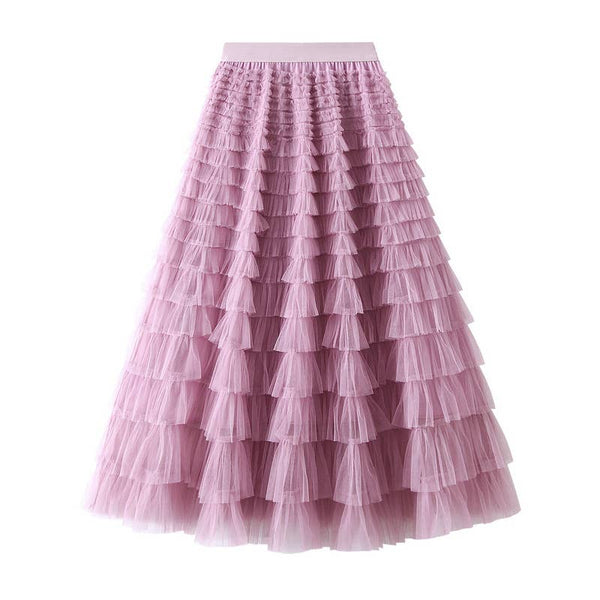 Chic Elastic Waist Tulle Tutu Midi Skirt-Blue Hand Home