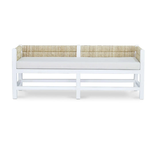 Hunter Bench In White Harvest w/ Cushion w/ Natural Performance Fabric-Blue Hand Home