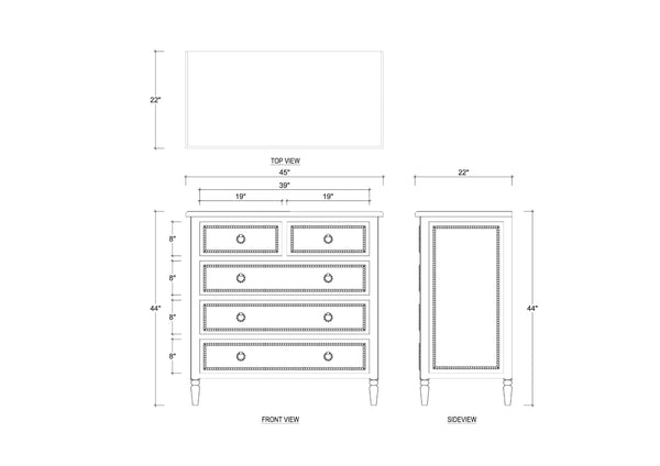 Cholet 5 Drawer Dresser In Architectural White-Blue Hand Home