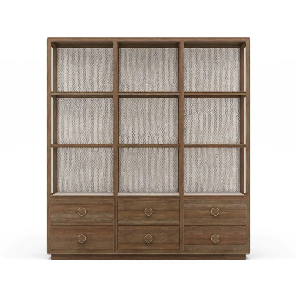 Cohan Open Cabinet w/ 6 Drawers w/ Rattan-Blue Hand Home