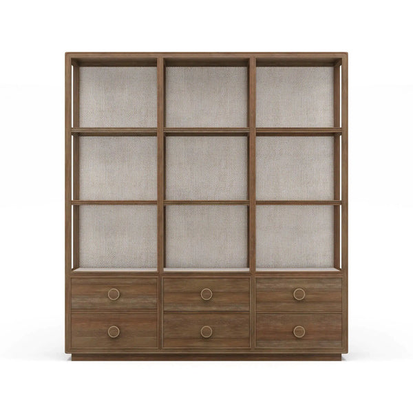 Cohan Open Cabinet w/ 6 Drawers w/ Rattan-Blue Hand Home