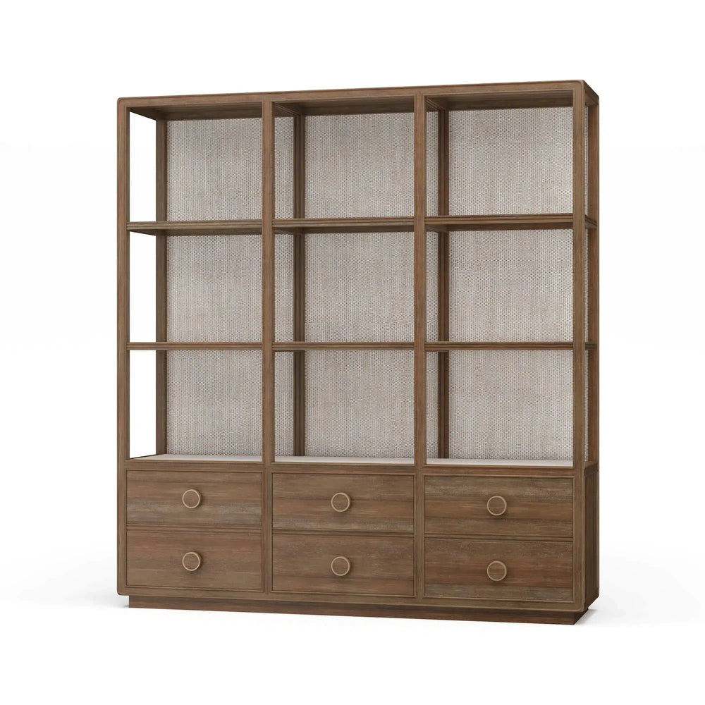 Cohan Open Cabinet w/ 6 Drawers w/ Rattan-Blue Hand Home