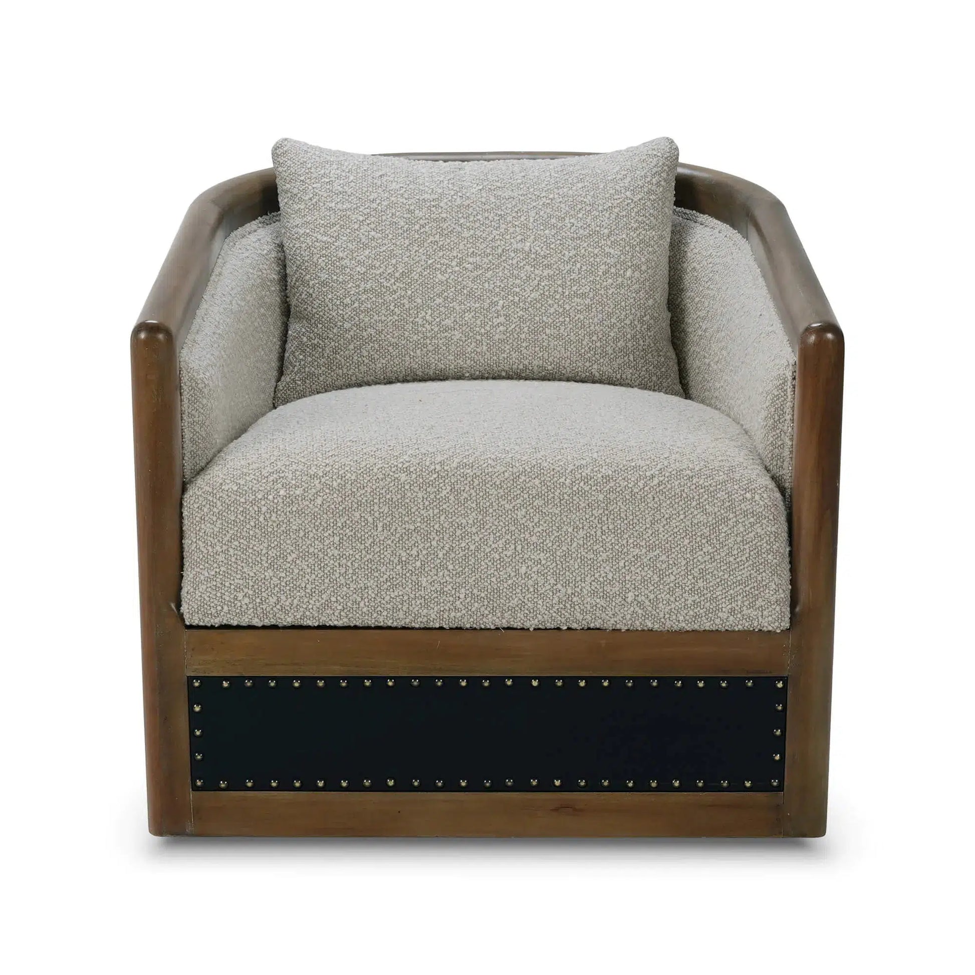 Aden Swivel Chair In Boucle Sand Performance Fabric & Black Noir Leather-Blue Hand Home