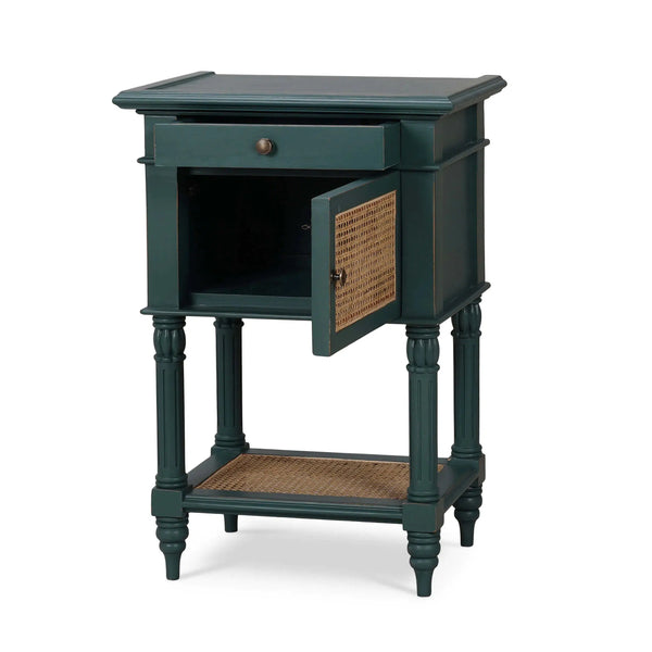 Montego Square End Table w/ Drawer & Rattan Door-Blue Hand Home