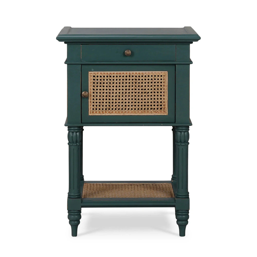 Montego Square End Table w/ Drawer & Rattan Door-Blue Hand Home