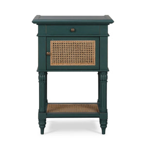 Montego Square End Table w/ Drawer & Rattan Door-Blue Hand Home