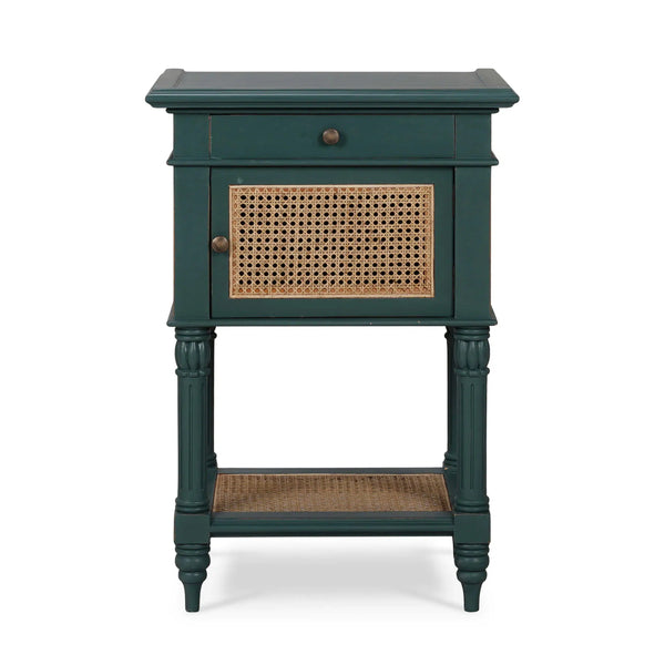 Montego Square End Table w/ Drawer & Rattan Door-Blue Hand Home