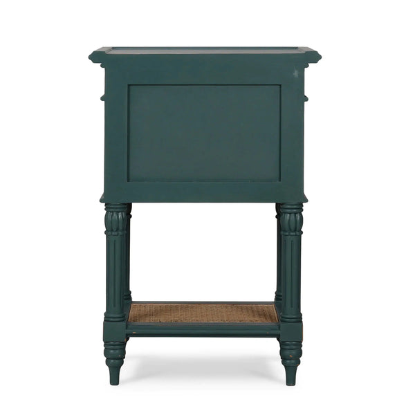 Montego Square End Table w/ Drawer & Rattan Door-Blue Hand Home