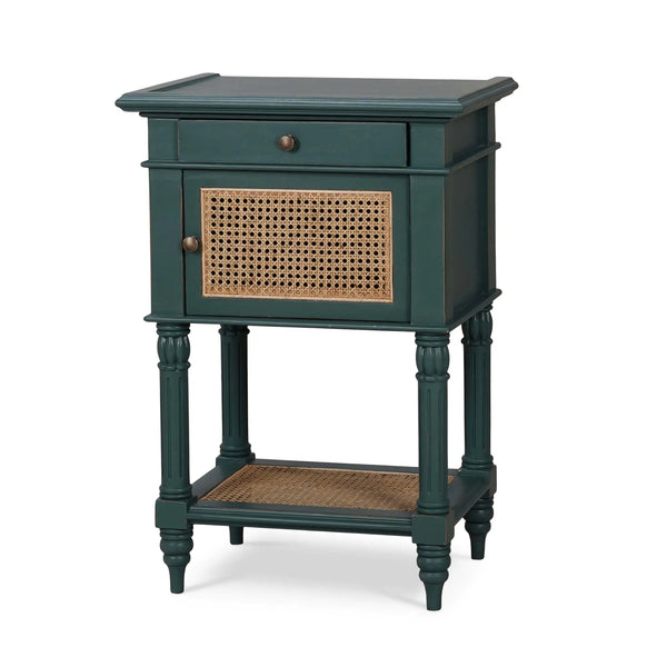 Montego Square End Table w/ Drawer & Rattan Door-Blue Hand Home