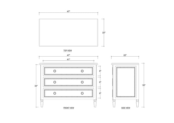 Cholet 3 Drawer Dresser In Architectural White-Blue Hand Home