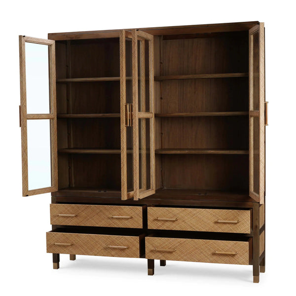 Kagu 4 Door Tall Cabinet w/ Premium Rattan-Blue Hand Home