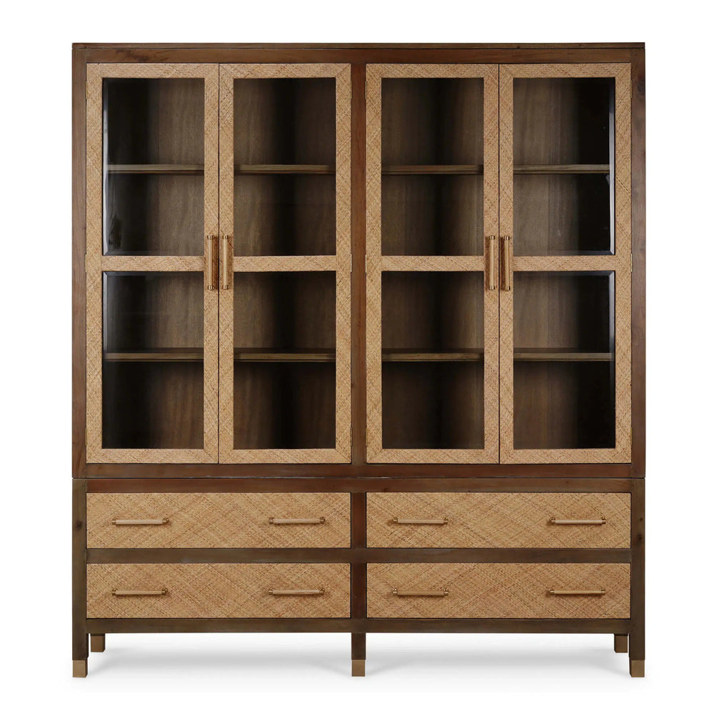 Kagu 4 Door Tall Cabinet w/ Premium Rattan-Blue Hand Home