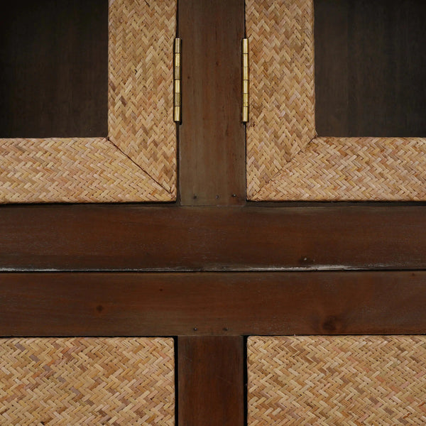 Kagu 4 Door Tall Cabinet w/ Premium Rattan-Blue Hand Home