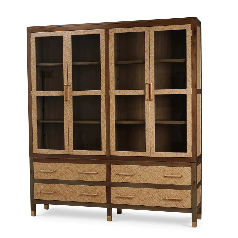 Kagu 4 Door Tall Cabinet w/ Premium Rattan-Blue Hand Home