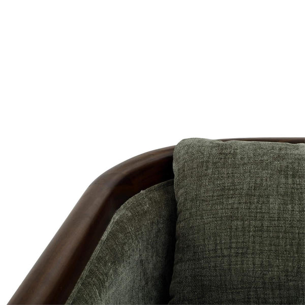 Aden Swivel Chair w/ Mahogany Frame in Matt Teak Brown w/ Thames Moss Green Performance Fabric-Blue Hand Home