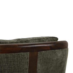 Aden Swivel Chair w/ Mahogany Frame in Matt Teak Brown w/ Thames Moss Green Performance Fabric-Blue Hand Home