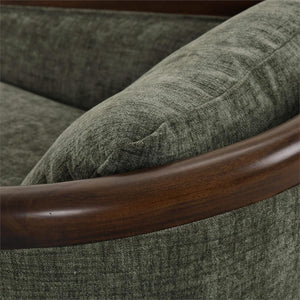 Aden Swivel Chair w/ Mahogany Frame in Matt Teak Brown w/ Thames Moss Green Performance Fabric-Blue Hand Home