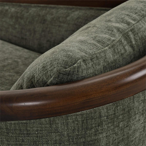 Aden Swivel Chair w/ Mahogany Frame in Matt Teak Brown w/ Thames Moss Green Performance Fabric-Blue Hand Home
