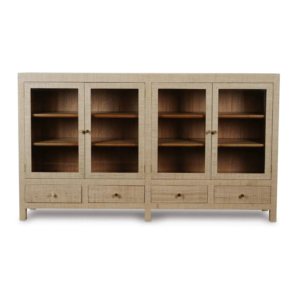 Kagu 4 Door Low Cabinet W/ Raffia-Blue Hand Home