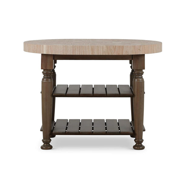 Farmhouse Butcher Block Kitchen Island in Straw Wash-Blue Hand Home